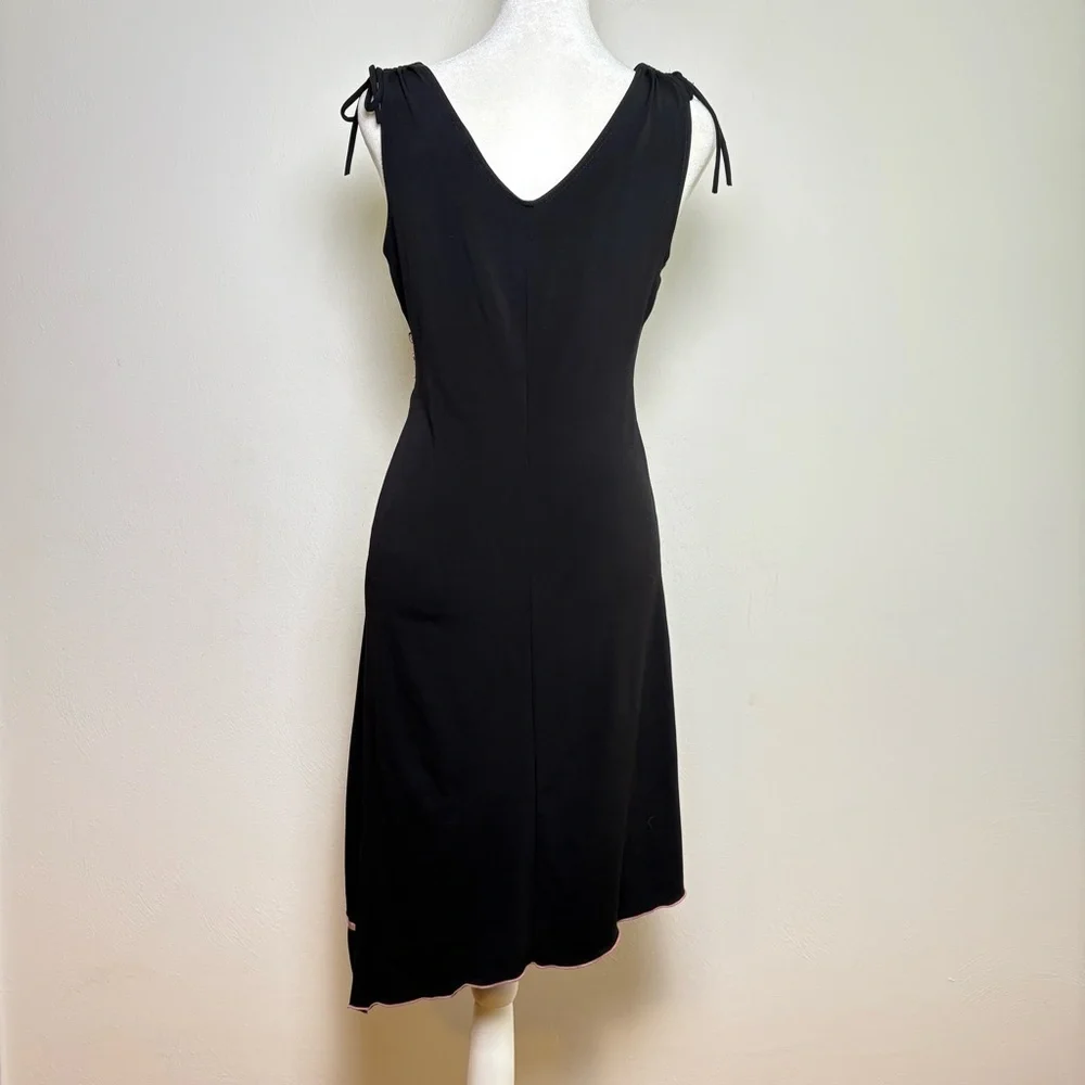 Vintage 90s Y2K Coquette Asymmetrical Babydoll Stretchy  Midi Dress Lace Bow S/M